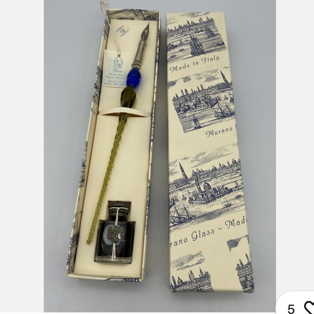 Murano Glass Blue and Gold Pen Set
